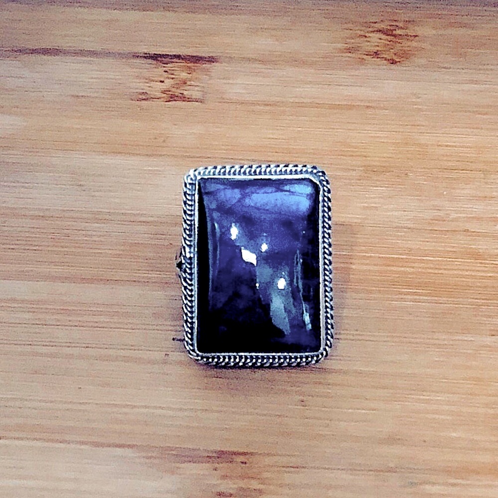 $68  Vintage Estate Labradorite Ring   Sterling Silver  Size 9  Marked 925